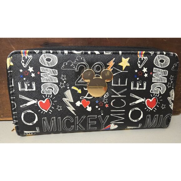 Disney Mickey Mouse Zip Around Wallet Love OMG Rainbow - Picture 1 of 6